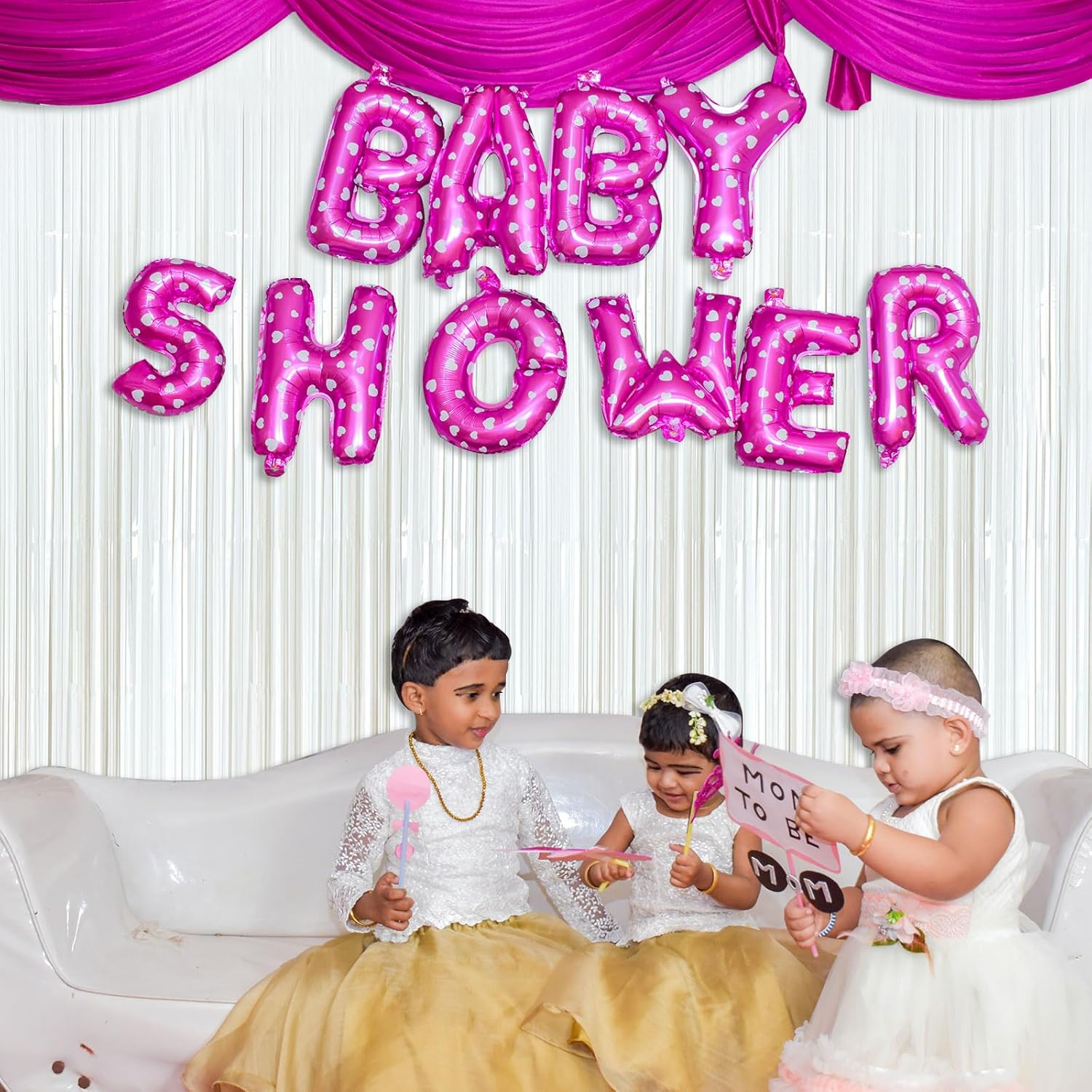 Skiennix White Foil Fringe Backdrop Curtains - Tinsel Streamers for Birthday & Graduation Decor
