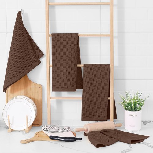 Homaxy Kitchen Dish Towels - Ultra Soft 100% Cotton Waffle Weave, Quick Drying, 12-Pack, Coffee, 13 x 28 Inches