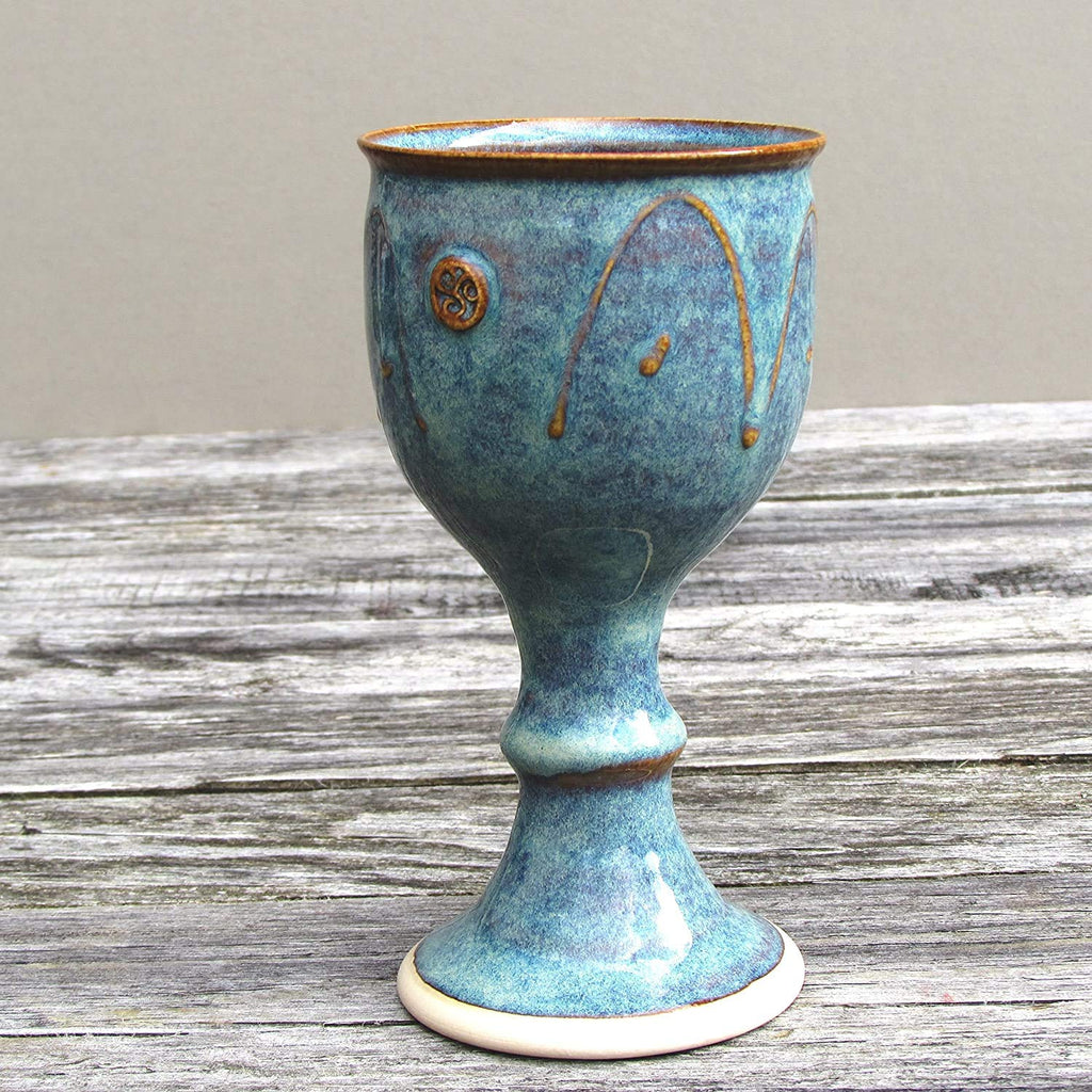 Castle Arch Pottery Irish Pottery Wine Goblet Hand-Thrown Hand-Glazed with Celtic Spiral Motif - Handcrafted In Ireland - Lead & Cadmium Free, Irish Gifts For Men & Women