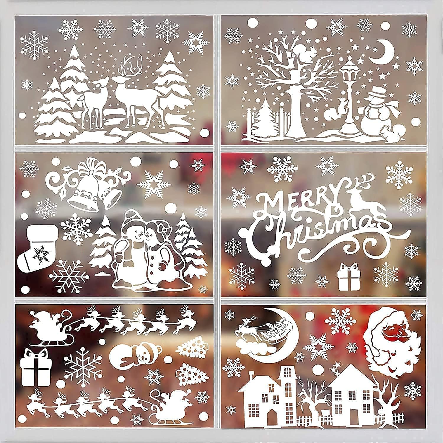 SULOLI Christmas Window Clings - 141 Static Snowflake Stickers for Festive Decor | 8 Sheets