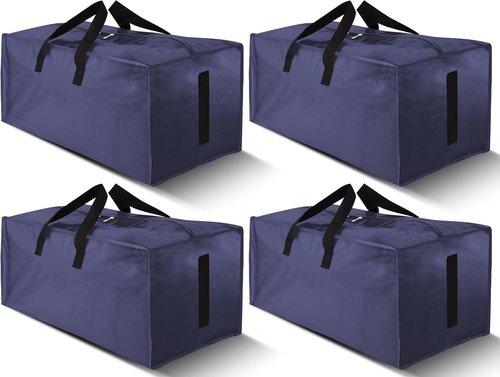 HOMESURE Large Water-Resistant Moving Bags - 4 Pack Heavy-Duty Storage Totes with Zippers & Handles | Blue