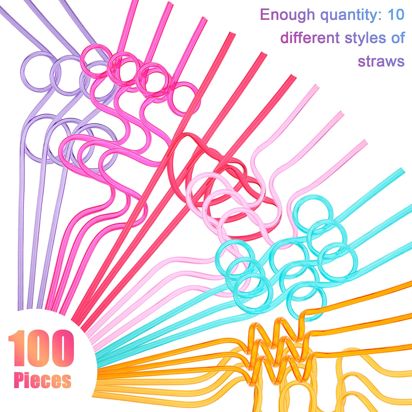 Patelai 100 Pcs Valentines Silly Straws Bulk Decorative Purple Red Pink Heart Shaped Drinking Straws for Valentine's Day, Wedding Mardi Gras Carnival Party Supplies Decorations