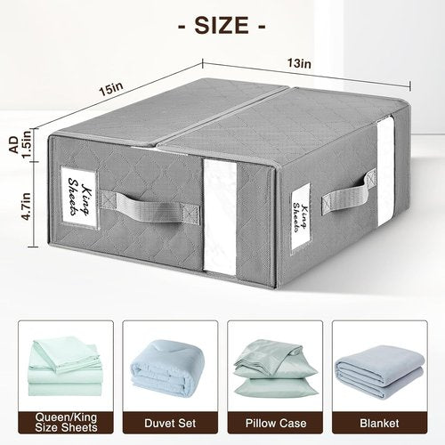 Homsorout Bed Sheet Organizers - Foldable Linen Storage with Window & Labels | XL Grey 6-Pack for Bedding