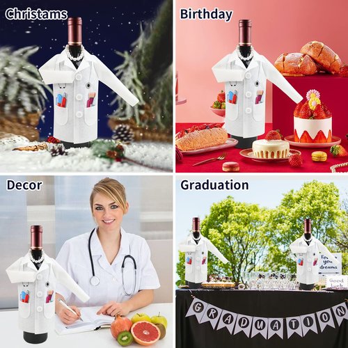 LOMIMOS White Wine Women Doctor Coat, Felt Ceremony Wine Wrapping Cover with Syringe Capsules Necklace for Graduation Retirement Medical Practitioner