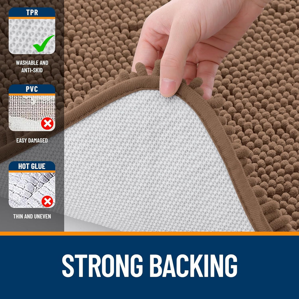 OLANLY Large Bathroom Rugs - Extra Soft Absorbent Chenille Bath Mats | Quick Dry, Machine Washable, Mocha 44x32