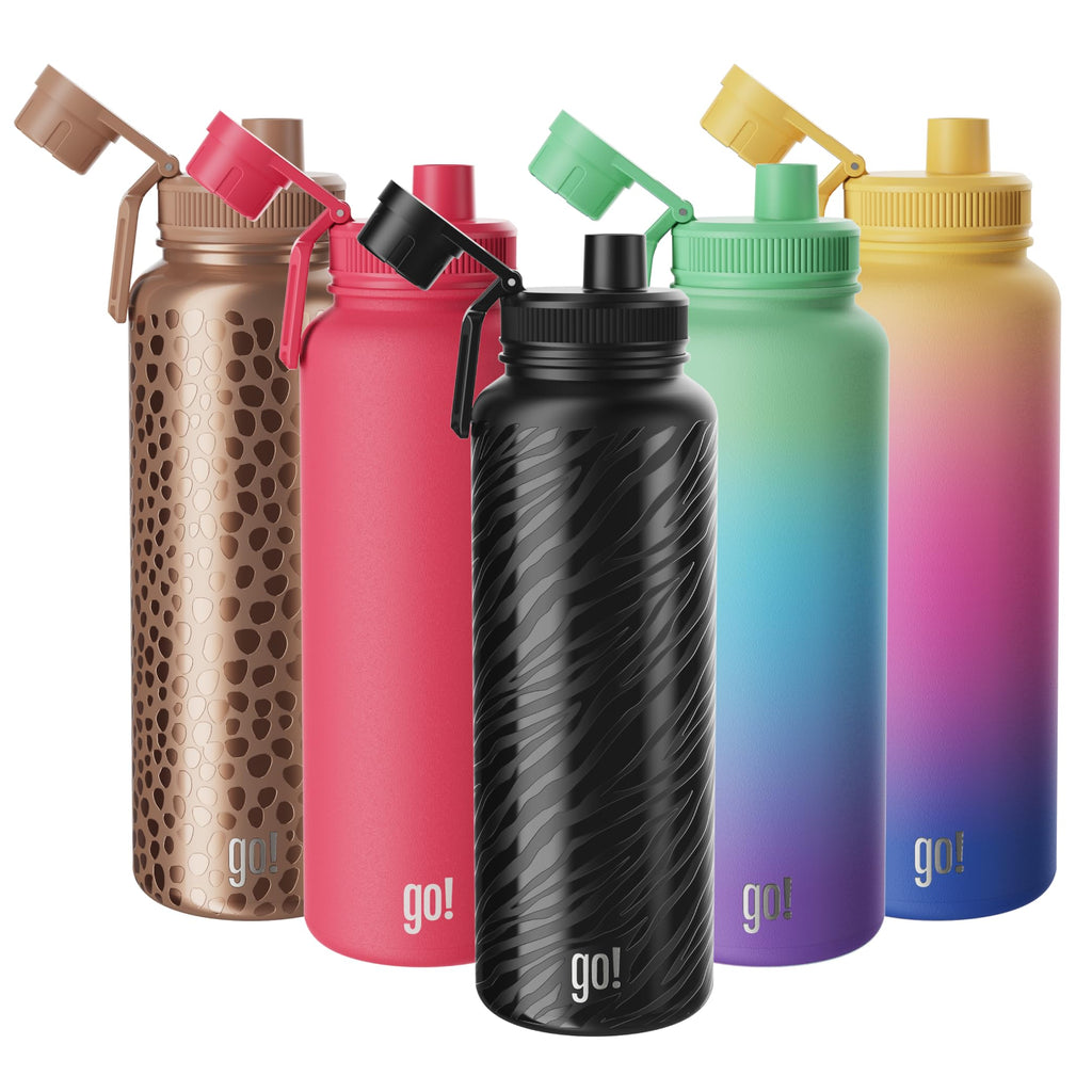 40oz Stainless Steel Sports Bottle with Triple Insulation & Copper Lining – Keeps Drinks Cold for 18 Hours & Hot for 6 – Threaded Lid with Attached Cap, Carrying Handle and Sweat-Free (Black Zebra)