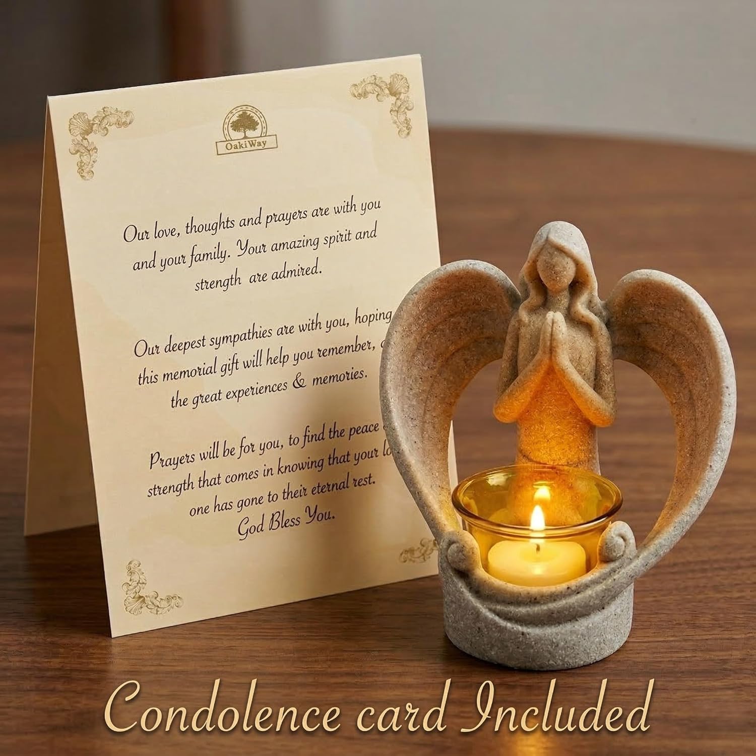 OakiWay Memorial Candle Holder - Angel Figurines with Flickering LED Tealight | Sympathy Gifts for Loss