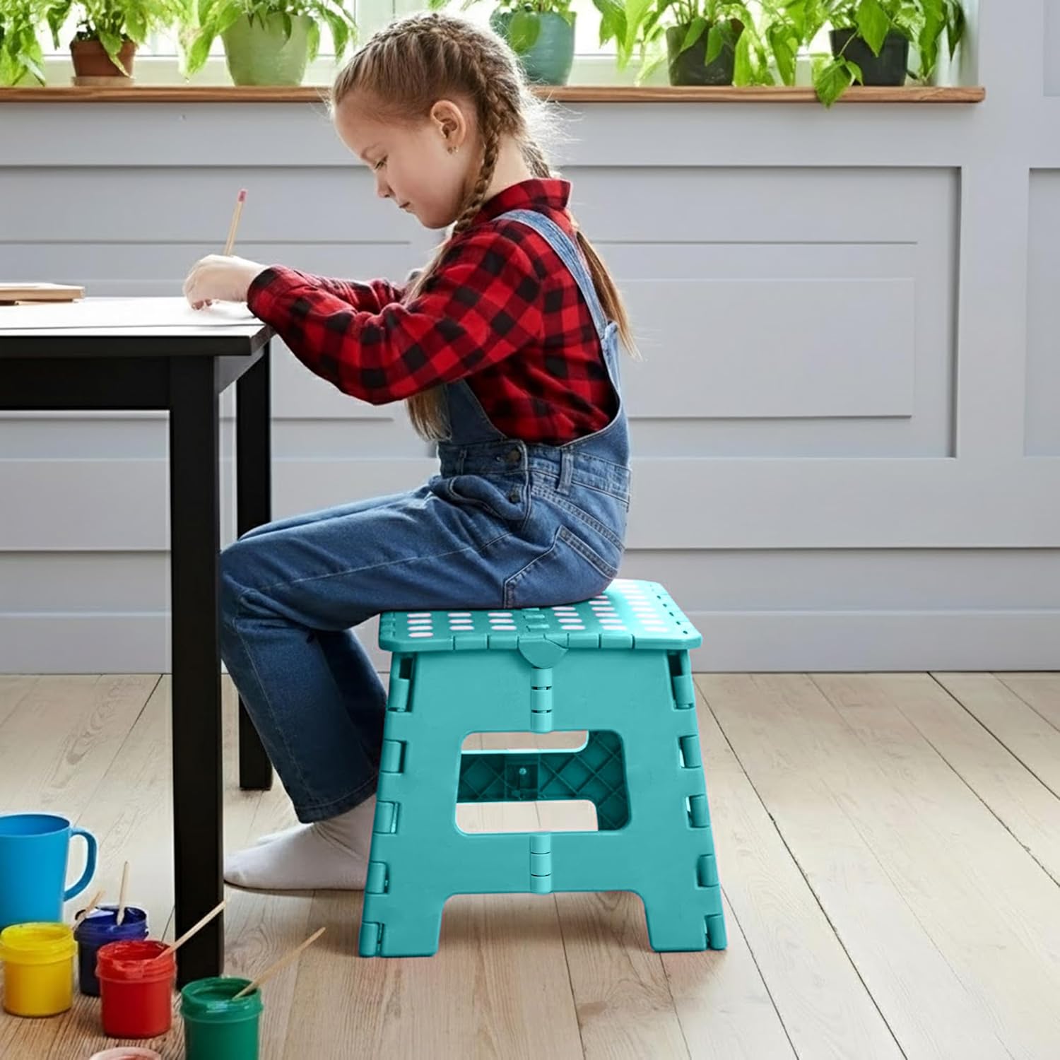 Utopia Home Folding Step Stool - 9-Inch Anti-Slip Collapsible Design - Supports Up to 300 lbs - Teal Color for Kitchen & Bathroom Use