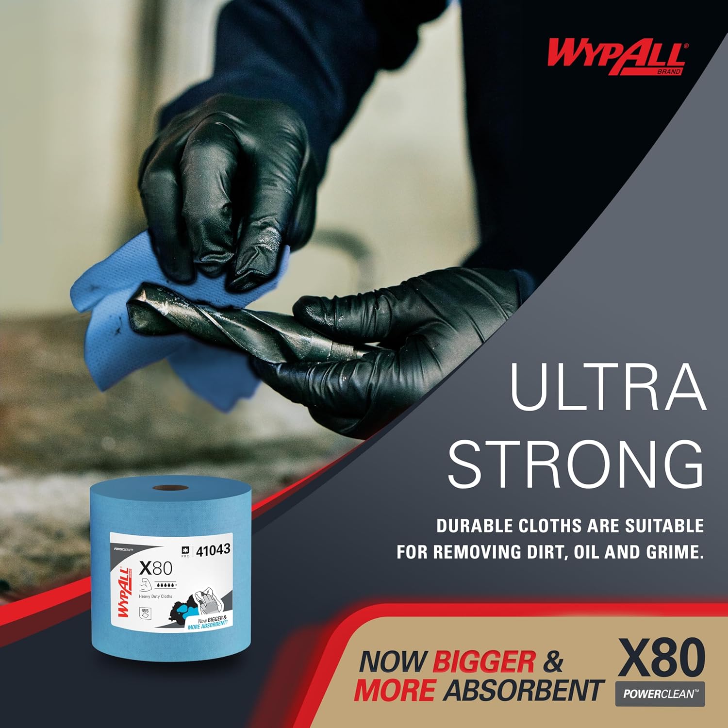WypAll PowerClean X80 Heavy Duty Wipes - Jumbo Blue Towels | 455 Sheets for Extended Use