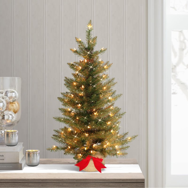 Puleo International Pre-Lit Slim Fraser Fir Artificial Christmas Tree, Green