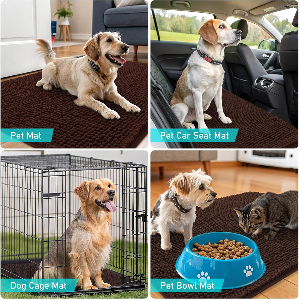 OLANLY Dog Door Mat - Absorbent Non-Slip Chenille for Muddy Paws | 70x24 Inches, Quick Dry, Brown