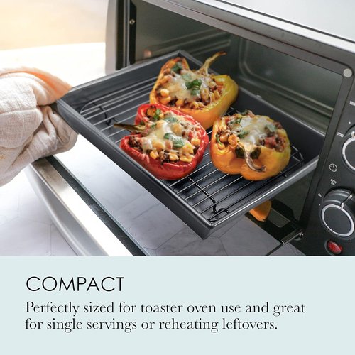 Chicago Metallic Petite Roast Pan Set - Nonstick Toaster Oven Baking Pan, 10x7 Inch for Small Batch Cooking