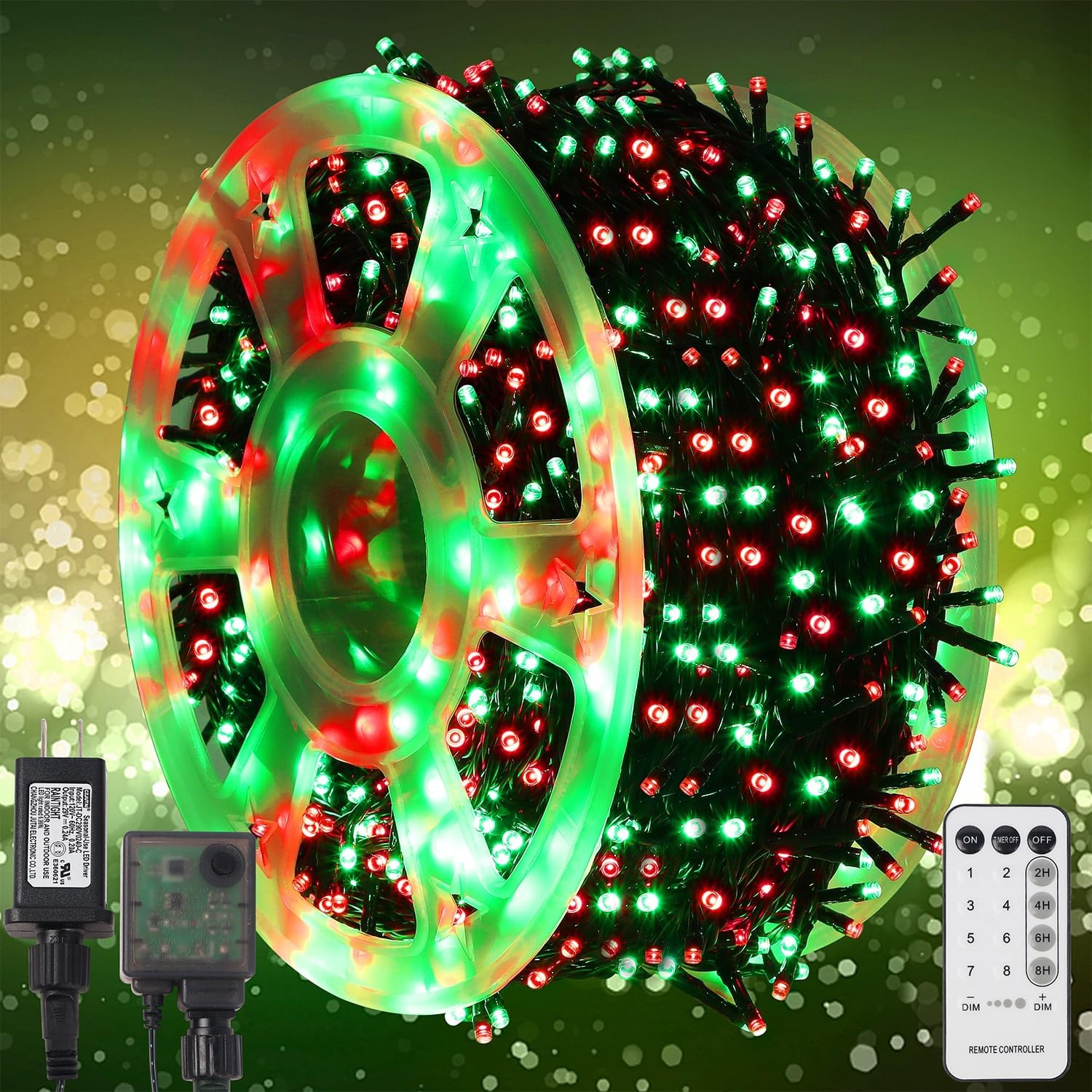WATERGLIDE 1000 LED Christmas String Lights - 328 FT Green Wire Fairy Lights with Remote & 8 Modes | Waterproof for Outdoor Holiday Decor