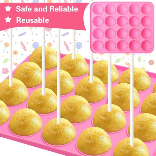 GZMAISULEE Cake Pop Molds Kit 610PCS Lollipop Cake Pop Maker Set with Cake Pop Stand, Cake Pop Sticks and Wrappers, Decorating Pen, 4 Piping Tips, Measuring Cup, Pink