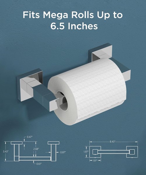 FORIOUS Toilet Paper Holder - Rustproof Stainless Steel Double Post Pivoting Design | Chrome Finish, Square