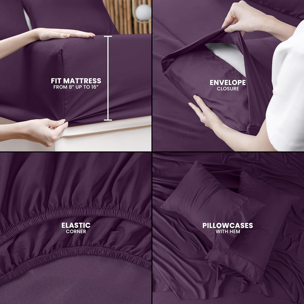Utopia Bedding Full Sheet Set - Soft & Breathable 4-Piece Microfiber Bed Sheets for Full Size Bed | Dark Purple