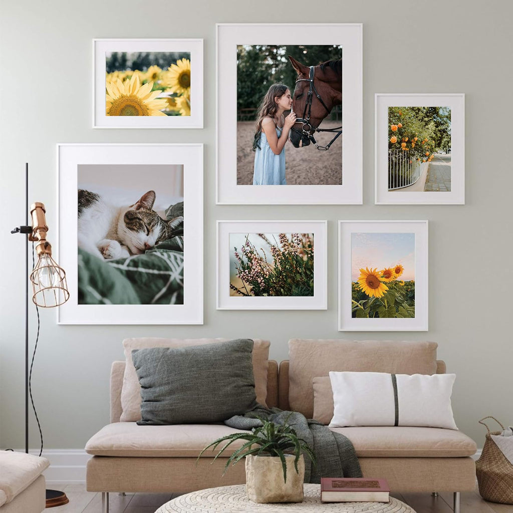 Upsimples 9x12 Picture Frame Set of 5 - Display 6x8 Photos with Mat or 9x12 Without | White Gallery Frames