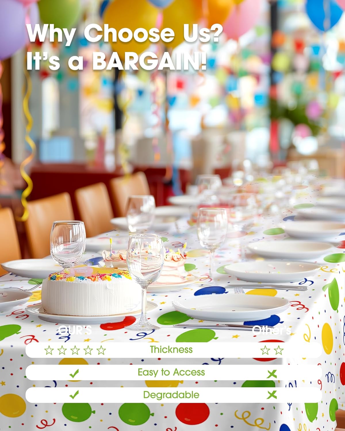 Pureegg Disposable Plastic Tablecloths - 10 Pack, 54 x 108 Inch, Sturdy & Leakproof for Parties | Rainbow Design