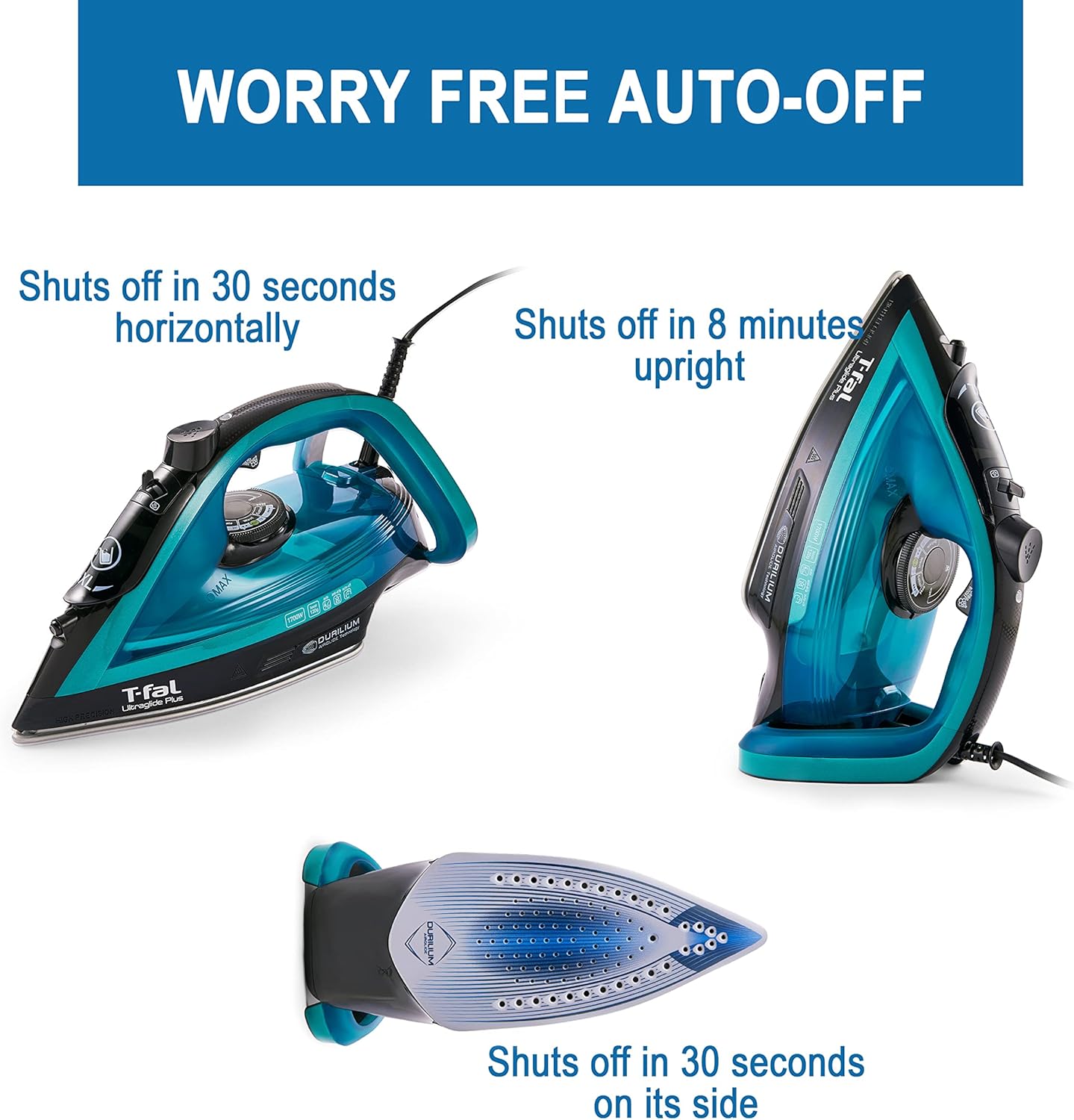 T-Fal Ultraglide Steam Iron - 1800 Watts with Durilium Soleplate, Precision Tip & Anti-Drip | Auto-Off Feature