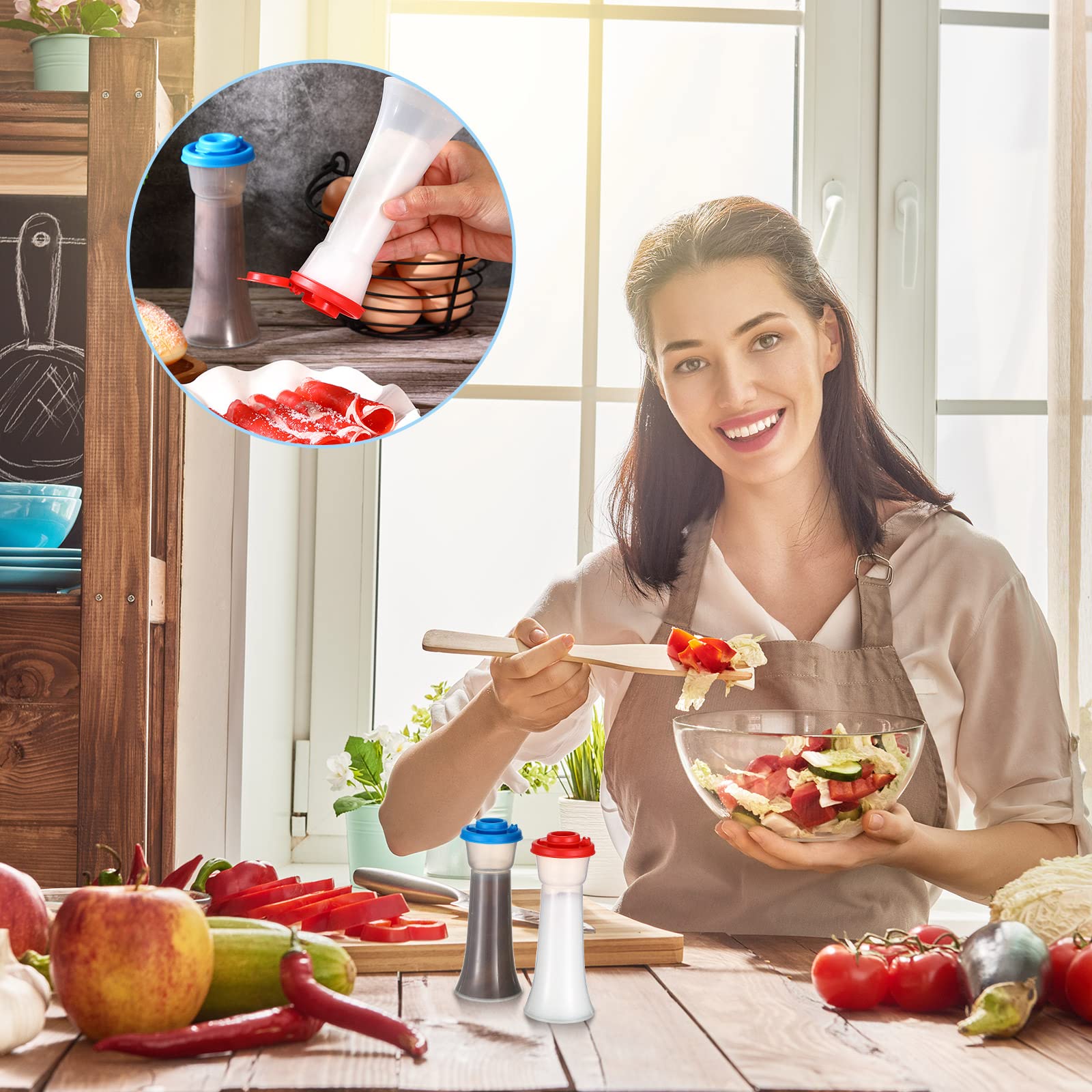 Lounsweer Set of 4 Plastic Salt and Pepper Shakers Hourglass Salt and Pepper Shakers with Lids Moisture Proof Set for Home Kitchen Restaurant Outdoors Camping Lunch