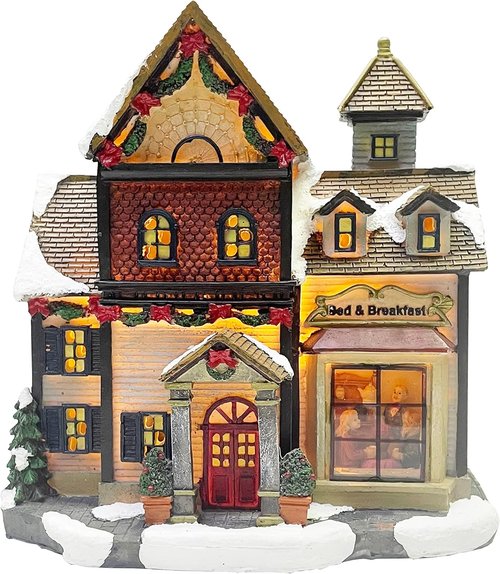 Moments In Time Christmas Village Building - LED Bed and Breakfast Decor | 8.5" H x 8.3" W x 5.5" D