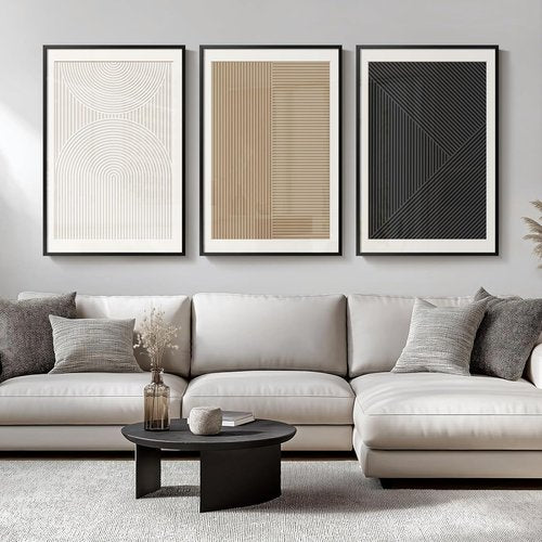 Framed Modern Abstract Wall Art by [Brand Name] - Set of 3 Black & White Canvas Prints | 24x36 Inch Minimalist Decor
