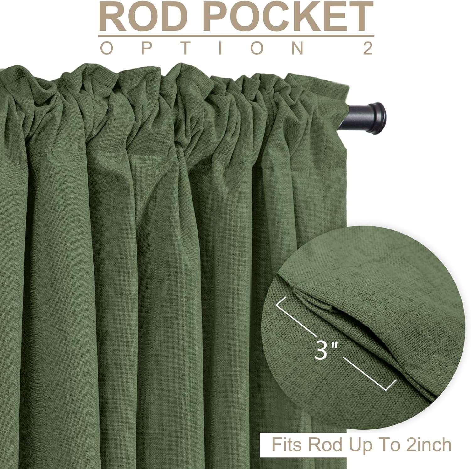 Skiennix 100% Blackout Curtains - Olive Green Linen, Thermal Insulated, 2 Panels Set | 50" W x 84" L
