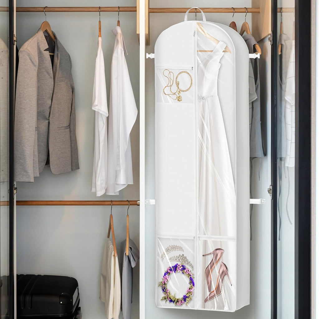 Simple Houseware Wedding Dress Garment Bag - 70-Inch Long, 8-Inch Gusseted Design with Pockets, White