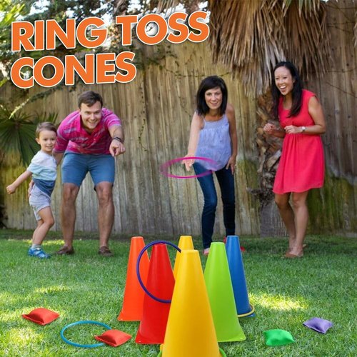 CircleCraft Ring Toss Game Set - 31 Pcs Plastic Cones & Rings for Kids & Adults | Perfect for Parties & Outdoor Fun