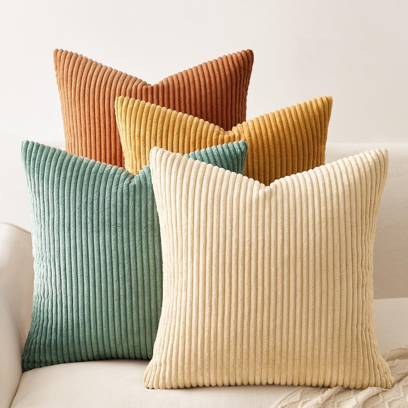 Topfinel 20x20 inch 4 Pack Decorative Throw Pillow Covers,Soft Velvet Modern Double-Sided Designs, Mix and Match for Home Fall Decor, Cushion Covers Set of 4 (Orange/Teal)