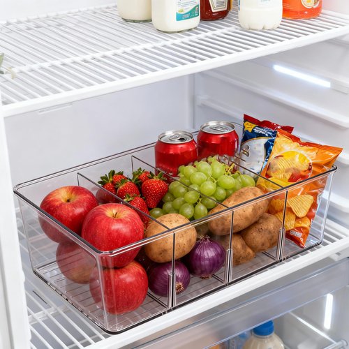 AIYULONG 6 Pack Kitchen Organizers and Storage,Clear Plastic Organizer Bins for Pantry,Fridge,Drawer Organization and Storage, 4 compartment Snack Containers for Spice Packets,Tea bag