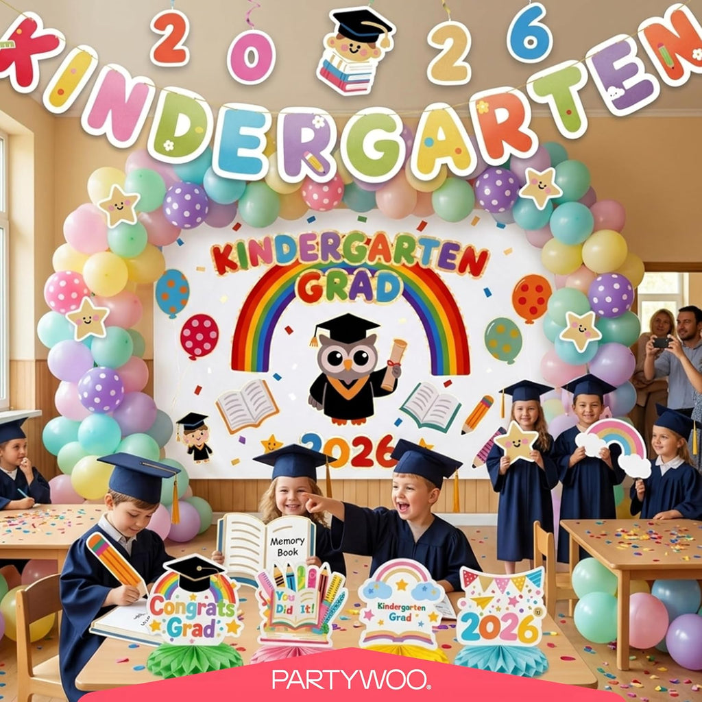PartyWoo Graduation Decorations 2026 - Colorful Rainbow 40pcs Set with Congrats Grad Banner & Balloons