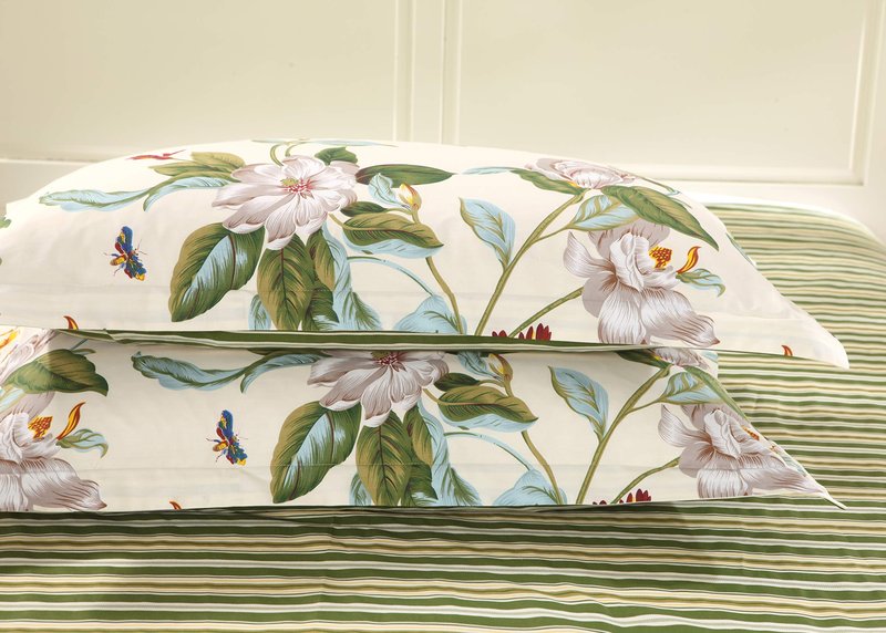 FADFAY Floral Duvet Cover Set 100% Cotton Green and Beige Striped Shabby Flower Bedding Branches Summer Bedding Reversible 600 TC Soft Zipper Comforter Cover & 2 Pillowcases，Queen