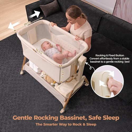 Ezebaby Baby Bassinet - 3-in-1 Rocking Sleeper with Breathable Full-Mesh Crib | 6 Height Adjustable, Portable Design