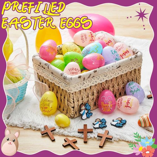 Mini Jesus Figurines Easter Eggs - Religious Basket Fillers for Kids | 50 Pack Plastic Eggs