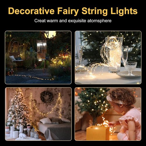 Fairy Lights | 50 LED Battery Operated String Lights - 16.4ft Waterproof Silver Wire for Christmas & Party Decor (Warm White, 2 Pack)