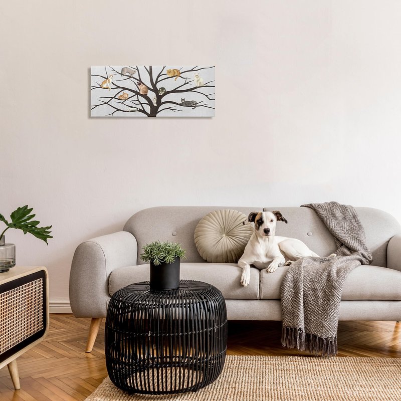Stupell Industries Cats in The Tree Animal Pet Black Grey Painting, Design by Artist Ziwei Li Wall Art, 13 x 30, Canvas