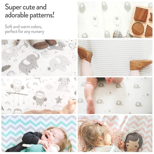 Bedside Sleeper Bassinet Sheets – Compatible with Milliard Side Sleeper – Fits 21 x 36 Mattress Without Bunching – Snuggly Soft Jersey Cotton – Grey Sheep, Stripe – 2 Pack