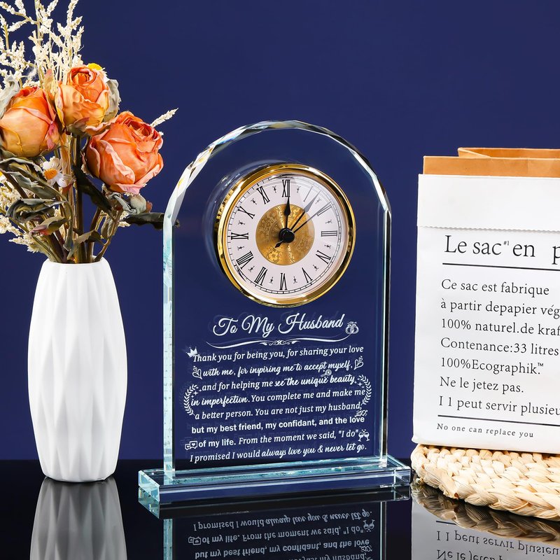 Arikyrist Gifts for Husband from Wife Romantic Anniversary Wedding Gift for Men Glass Clock to My Husband Birthday Ideas Crystal I Love You Keepsakes on Valentine's Fathers Day Christmas Home Decor