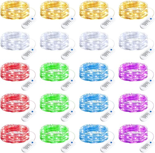 Minetom 12 Pack Fairy Lights - Battery Operated Twinkle Lights with 8 Modes | 7ft, 20 LEDs, Waterproof Silver Wire for DIY Decor