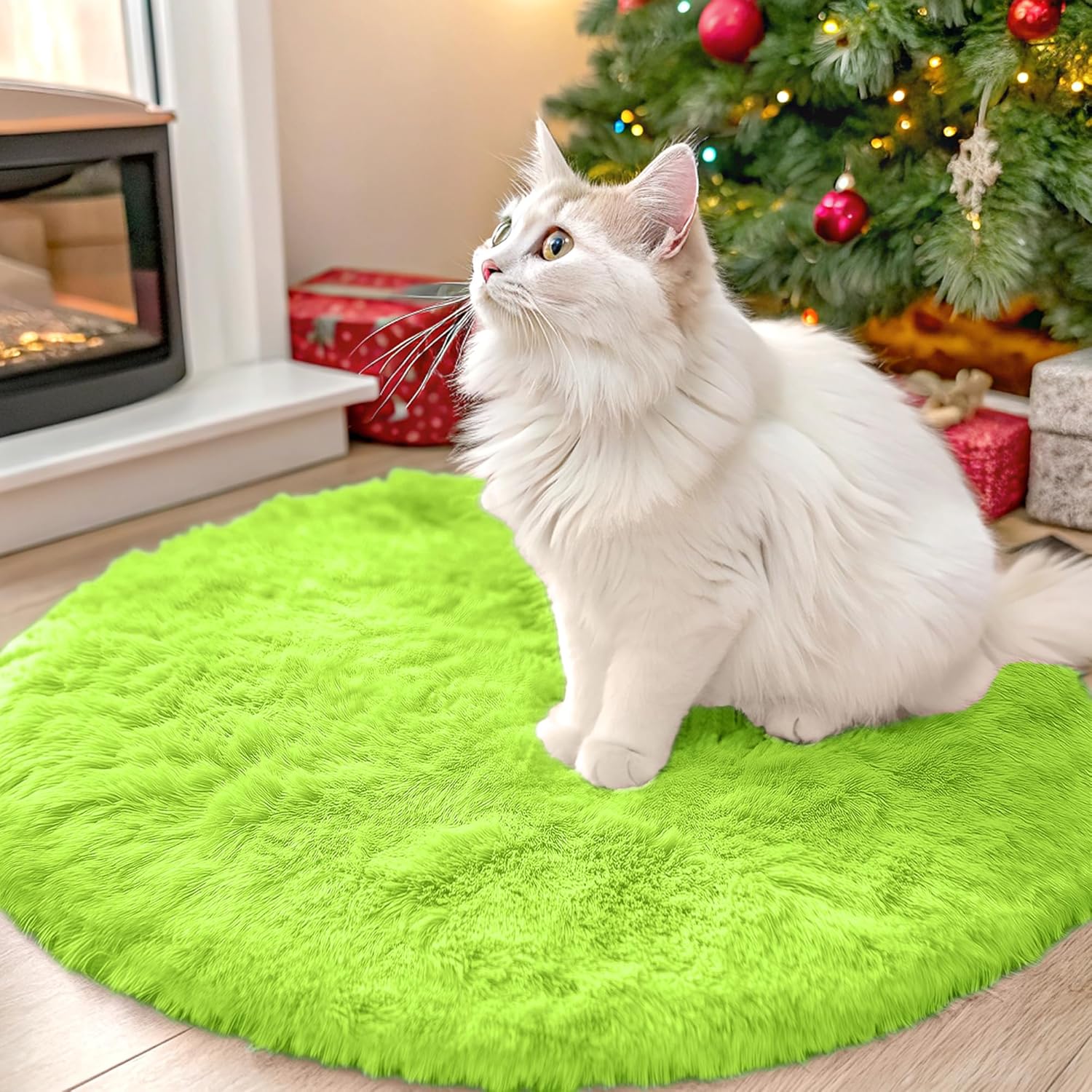 OLANLY Round Lime Green Area Rug - Soft, Fluffy, Machine Washable 2 ft Carpet for Bedroom & Living Room