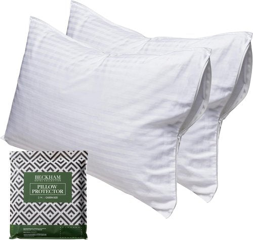Beckham Hotel Collection Queen Size White Pillow Protectors - Soft, Breathable Cotton | Set of 2