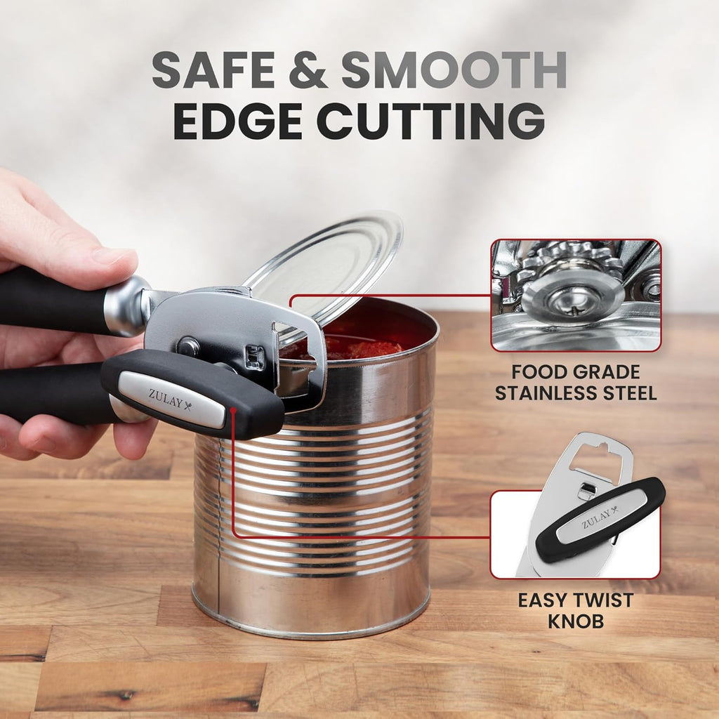 Zulay Kitchen COMFY™ Can Opener - Rust-Proof Stainless Steel with Soft Grip Handles | Black