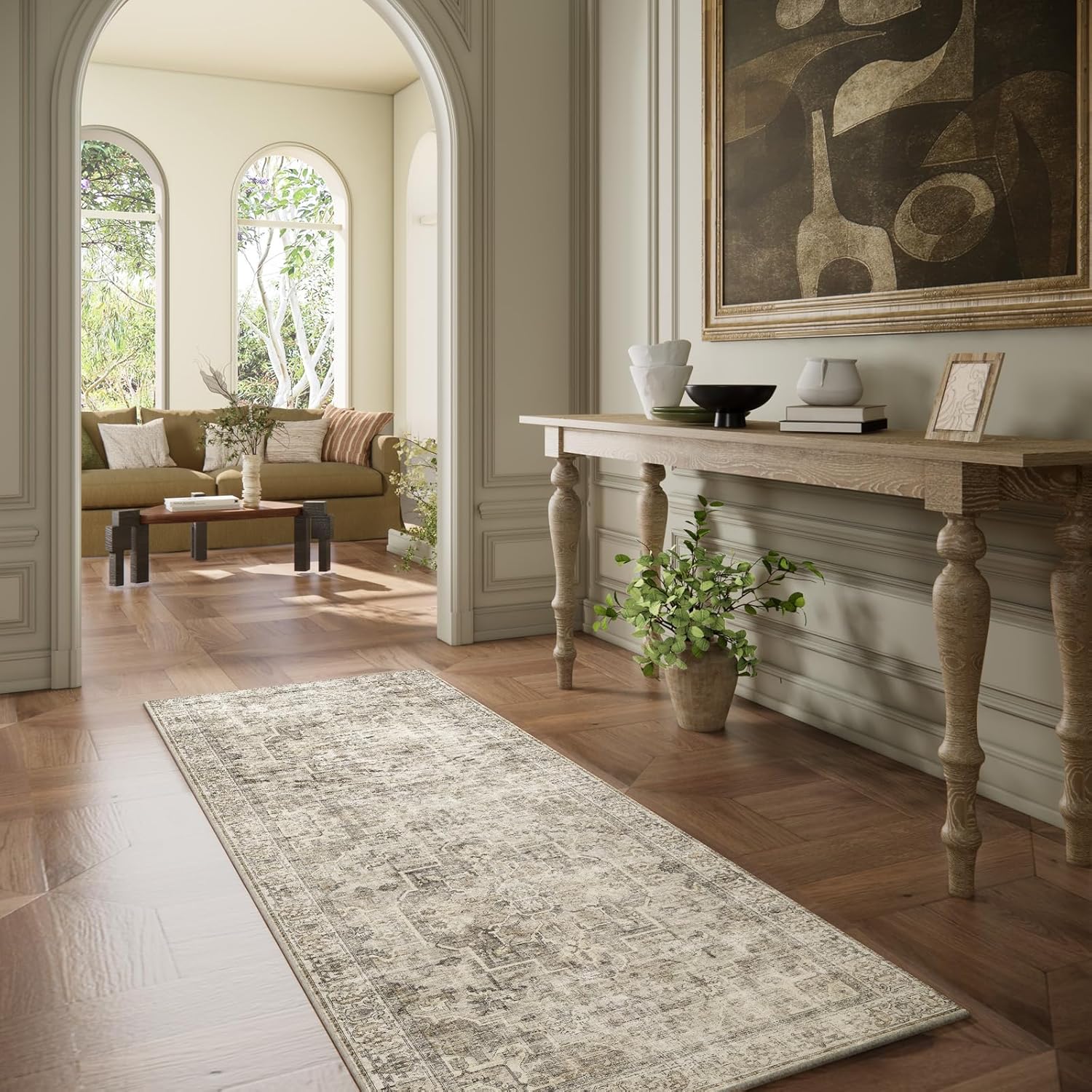 Skiennix Kitchen Runner Rug - Machine Washable, Non-Slip, Stain Resistant | 2'6"x8' Soft Carpet for Hallways, Entryways, and More