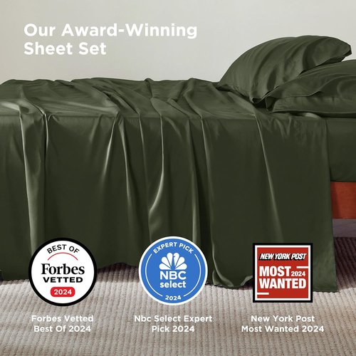 Bedsure Cooling California King Sheet Set - Breathable Rayon from Bamboo, Deep Pocket, Olive Green