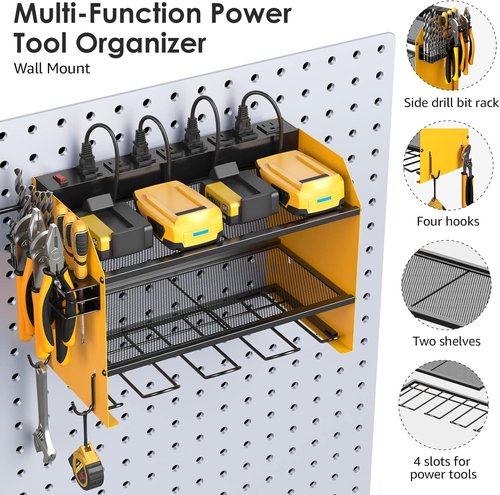CCCEI Modular Power Tool Organizer - Wall Mount Charging Station & Heavy Duty Rack | 2 Pack, Yellow