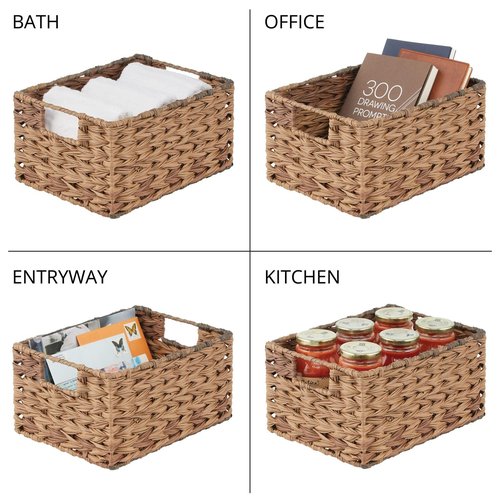 mDesign Woven Farmhouse Kitchen Pantry Food Storage Organizer Basket Bin Box - Container Organization for Cabinets, Cupboards, Shelves, Countertops - Store Potatoes, Onions, Fruit, 3 Pack, Brown Ombre