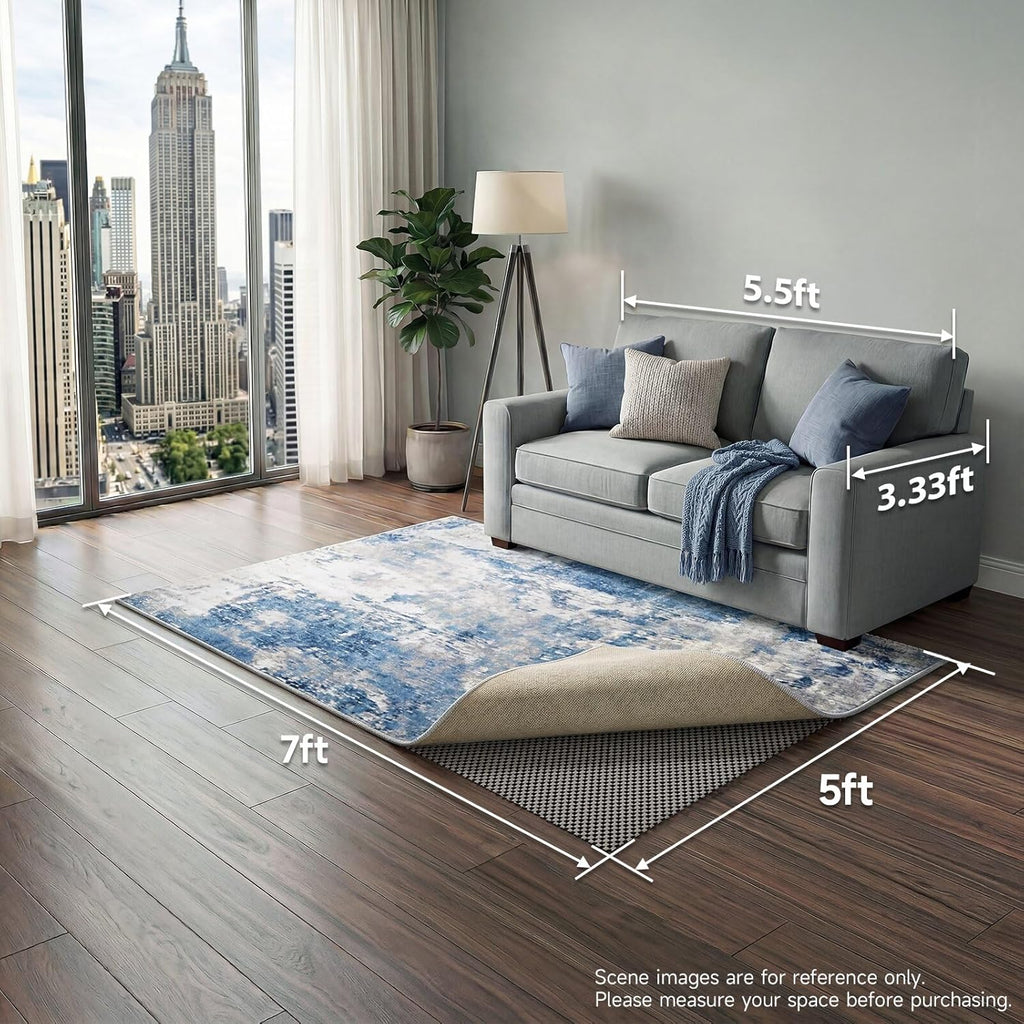 Veken Rug Pad Gripper - Non-Slip Dark Grey 5x7 Ft for Hardwood & Tile Floors | Thick Anti-Skid Mat