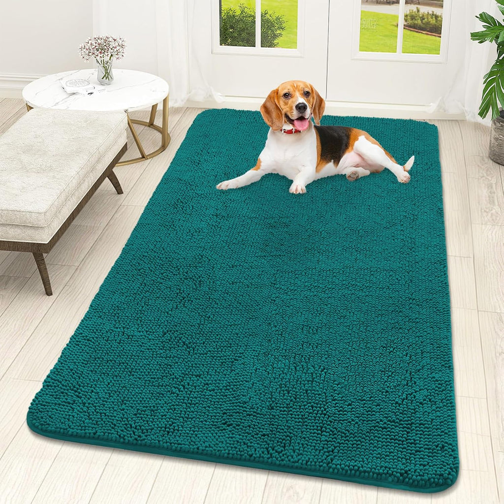 OLANLY Dog Door Mat - Absorbent Non-Slip Chenille Mat for Muddy Paws | 59x32, Quick Dry, Lake Blue