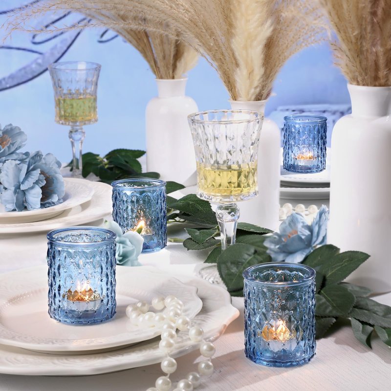 NITIME 36pcs Blue Votive Candle Holders-Glass Candle Holder for Wedding Decor, Tea Light Candle Holders for Centerpiece Table Decorations, Home Decor and Party Decor